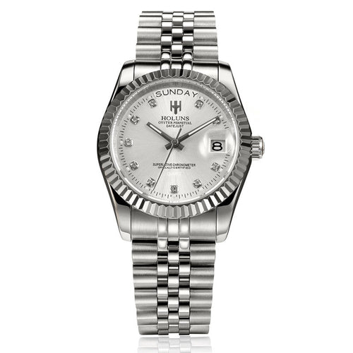 Elegant diamond-accented timepiece featuring calendar display