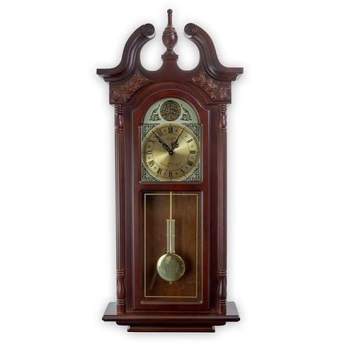 Bedford Clock Collection 38 Inch Chiming Pendulum Wall Clock in Cherry