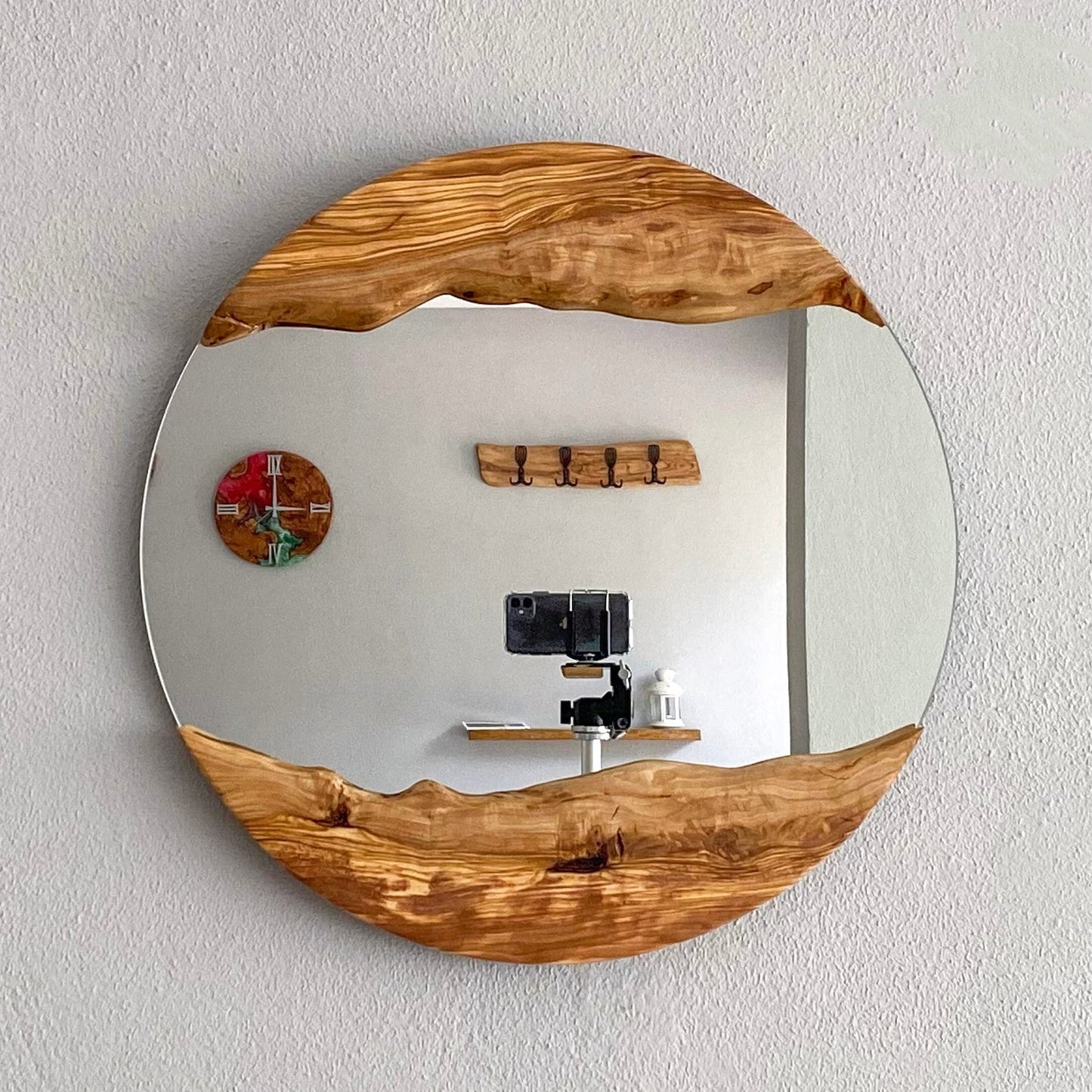 Handmade Wood Round Wall Mirror – Live Edge Wooden Frame | Rustic