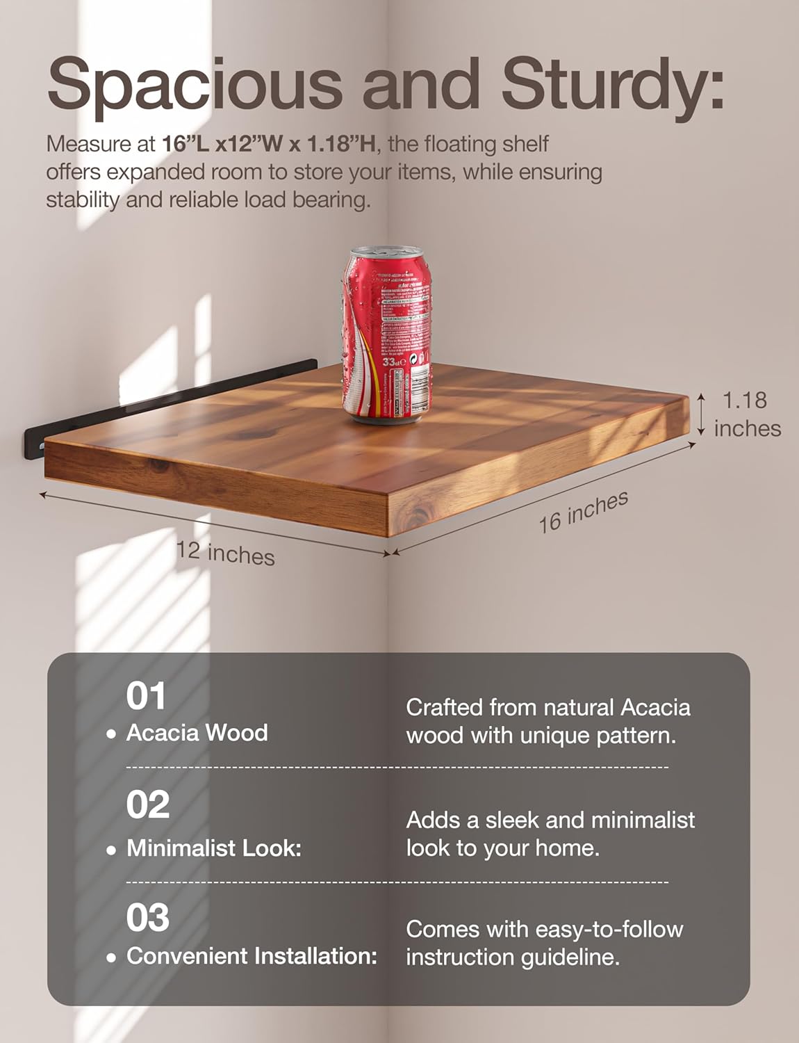 Sahajhast Deep Floating Wooden Wall Shelf – Rustic Farmhouse Style (16