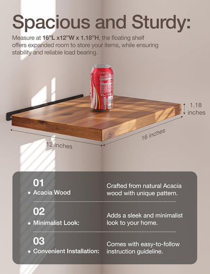 Sahajhast Deep Floating Wooden Wall Shelf – Rustic Farmhouse Style (16