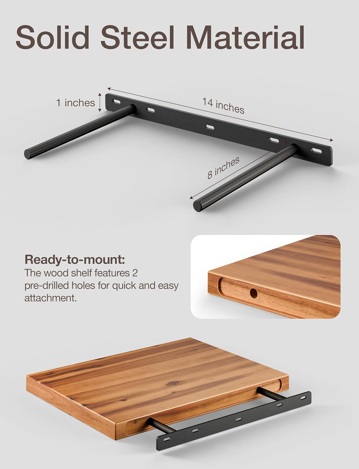 Sahajhast Deep Floating Wooden Wall Shelf – Rustic Farmhouse Style (16