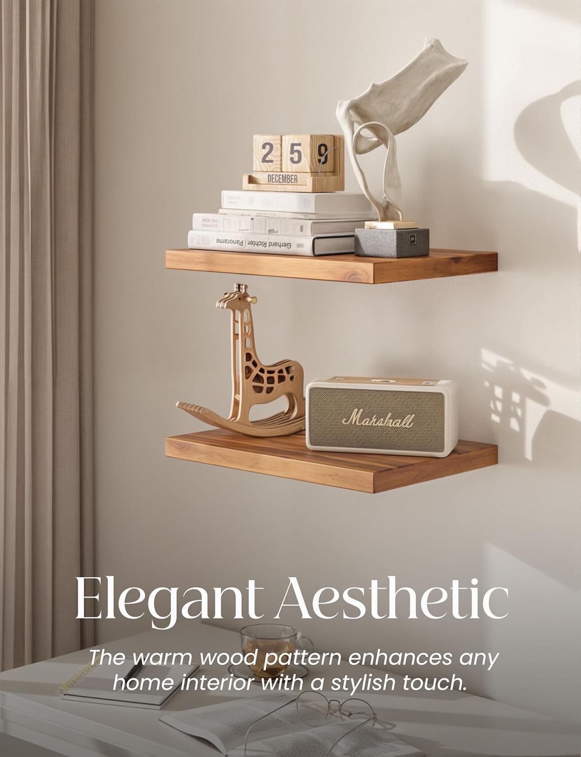 Sahajhast Deep Floating Wooden Wall Shelf – Rustic Farmhouse Style (16