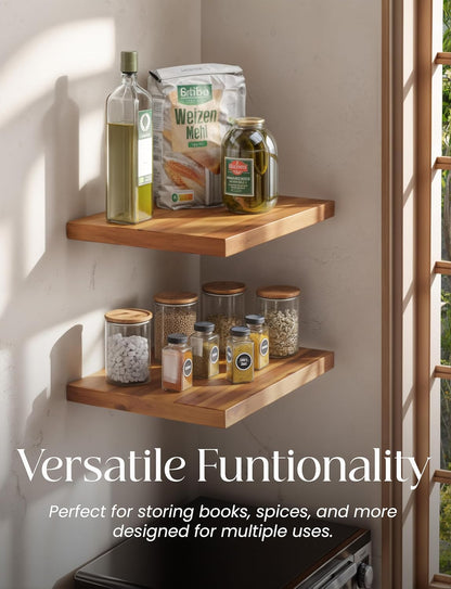 Sahajhast Deep Floating Wooden Wall Shelf – Rustic Farmhouse Style (16