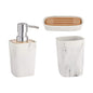 Bath Set White Brown Plastic Bamboo