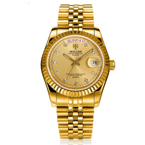 Elegant diamond-accented timepiece featuring calendar display