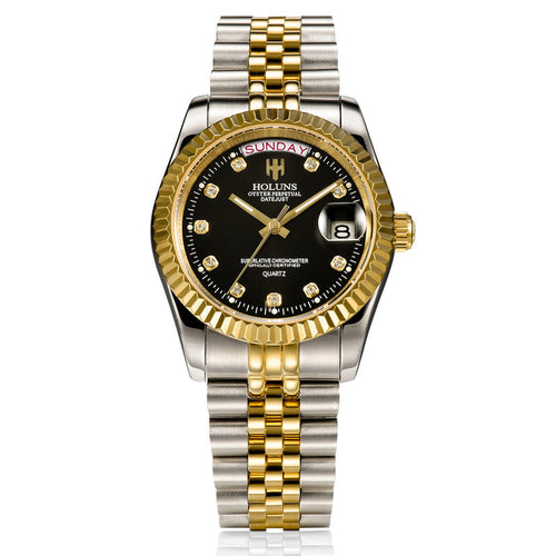 Elegant diamond-accented timepiece featuring calendar display