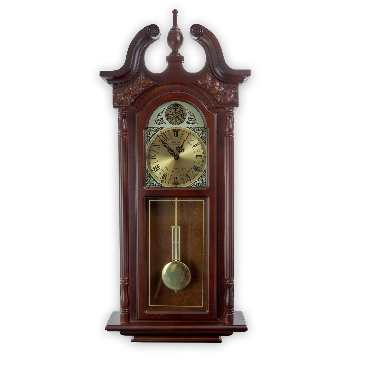 Bedford Clock Collection 38 Inch Chiming Pendulum Wall Clock in Cherry