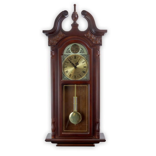 Bedford Clock Collection 38 Inch Chiming Pendulum Wall Clock in Cherry