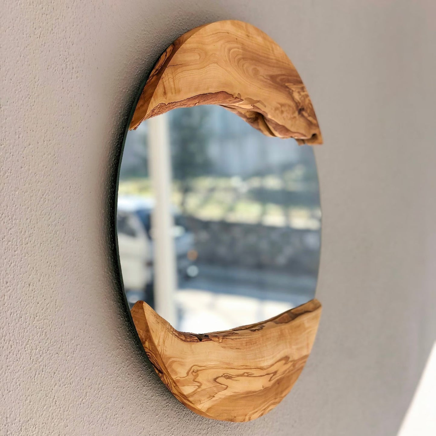 Handmade Wood Round Wall Mirror – Live Edge Wooden Frame | Rustic