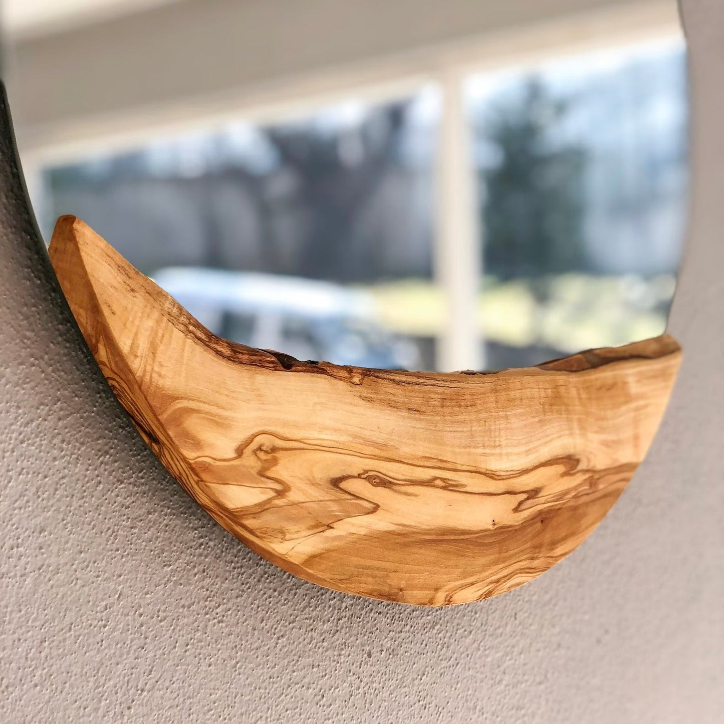 Handmade Wood Round Wall Mirror – Live Edge Wooden Frame | Rustic