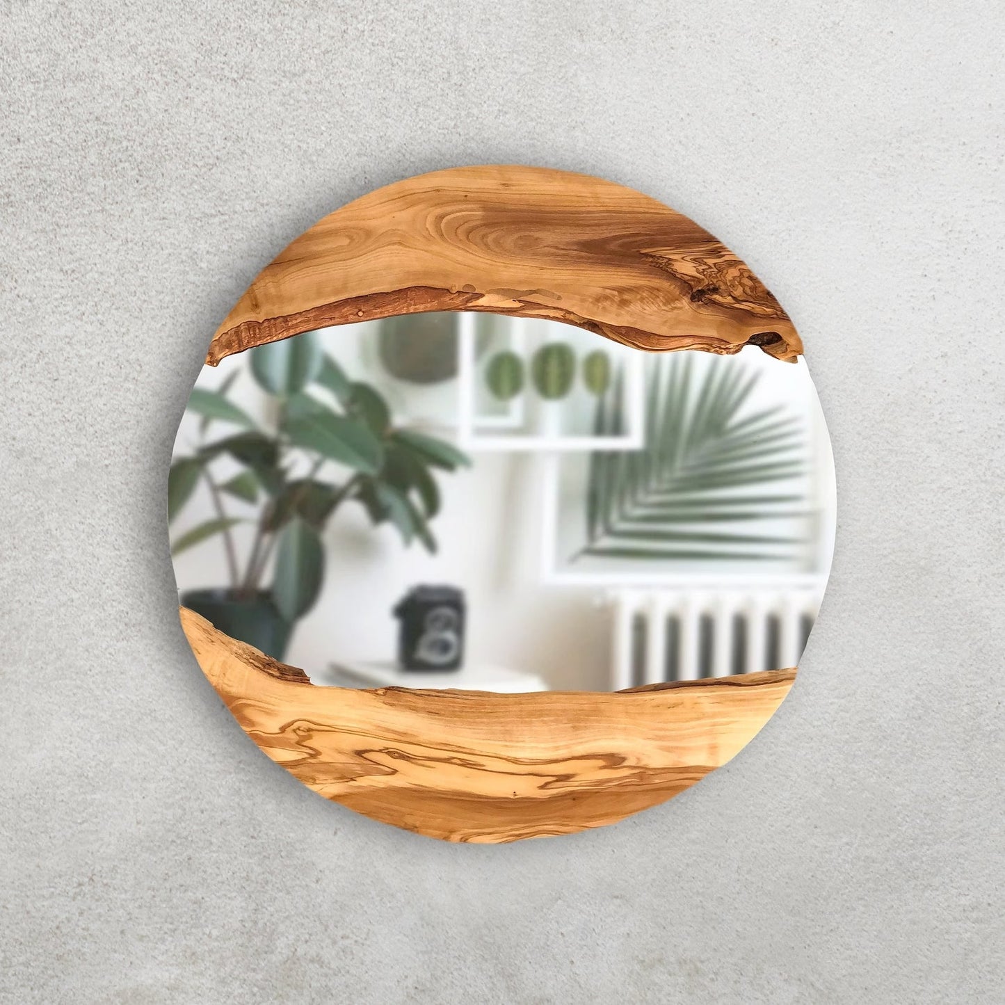 Handmade Wood Round Wall Mirror – Live Edge Wooden Frame | Rustic