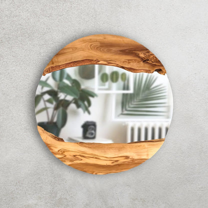 Handmade Wood Round Wall Mirror – Live Edge Wooden Frame | Rustic
